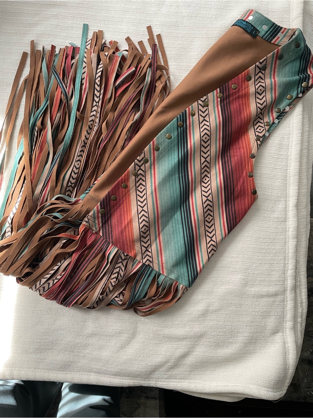 Fringed Aztec-Stripe Asymmetrical Wrap Skirt — Multicolor